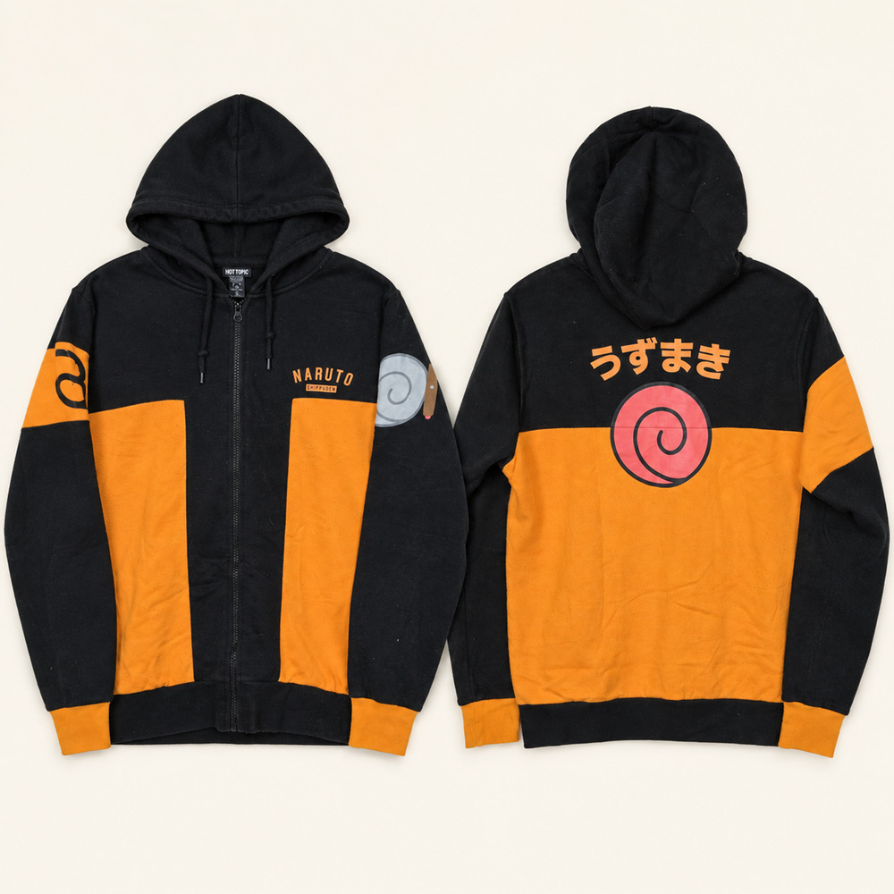 Hot Topic Naruto Shippuden Costume Zip Hoodie Black Orange Medium